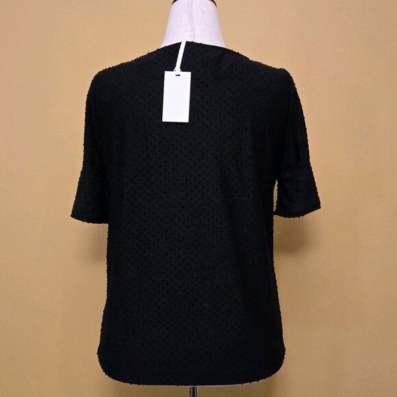 Rose and Olive Womens Medium Blouse Black Top Button Flare Short Sleeve NWT - Picture 2 of 9